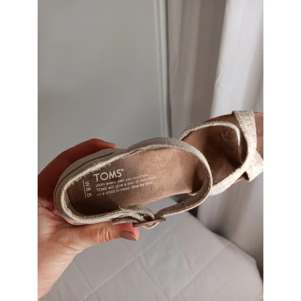 Toms Womens Seinna Wedge Cork Strappy Heels Tan Size 8.5